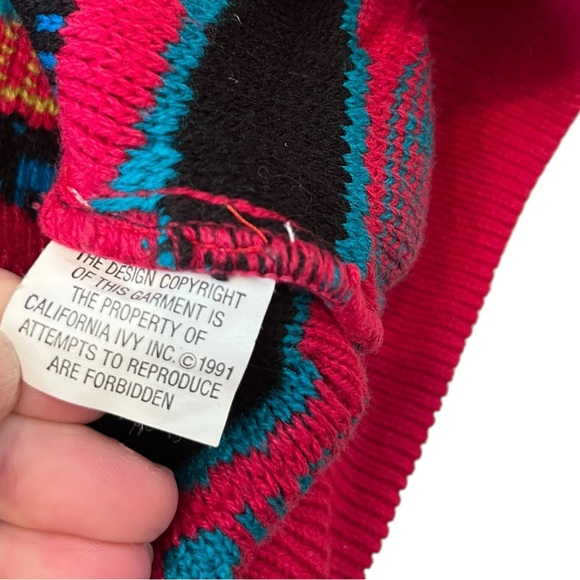Vintage IVY Coogi Style Vibrant Multicolor Sweater V Neck Sz S - Picture 6 of 10